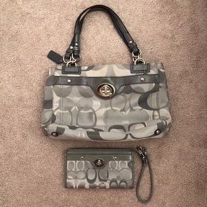 Coach Signature Handbag & Matching Wristlet Wallet